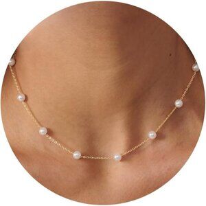 ⚡ Pearl Necklace for Women 14K Gold-plated White Gold-plated Dainty Necklace